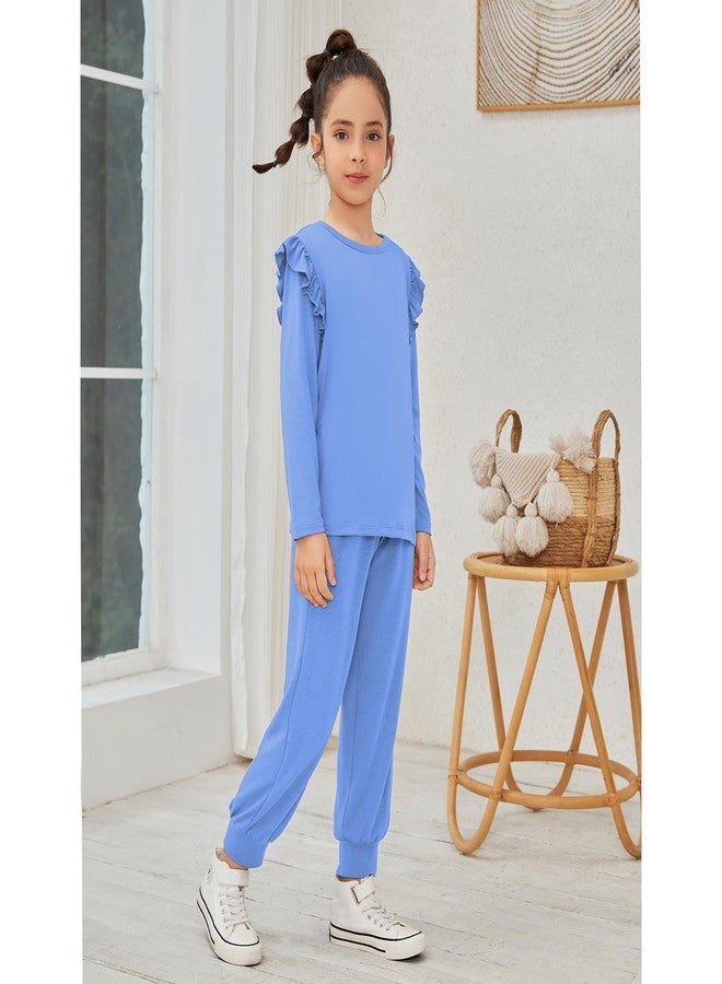 QPANCY Girls Clothing Sets Blue Tops & Sweatpants Outfits Sportwear Sweatsuits Tracksuits Loungewear Size 8 9 - Image 2